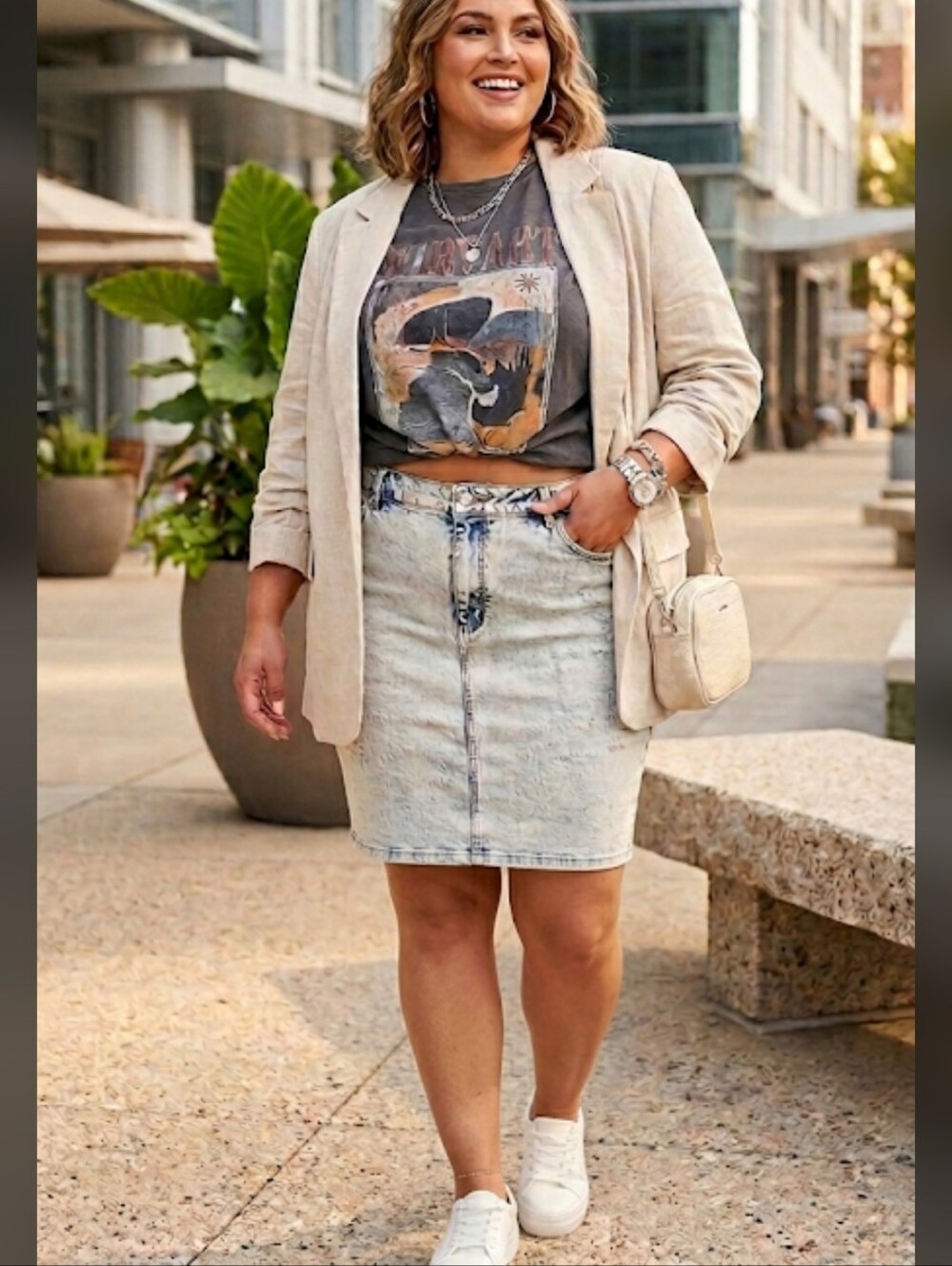 Acid Washed Denim Distressed Mini Skirt by JUPE DE ABBY Plus Size 2X LIKE NEW